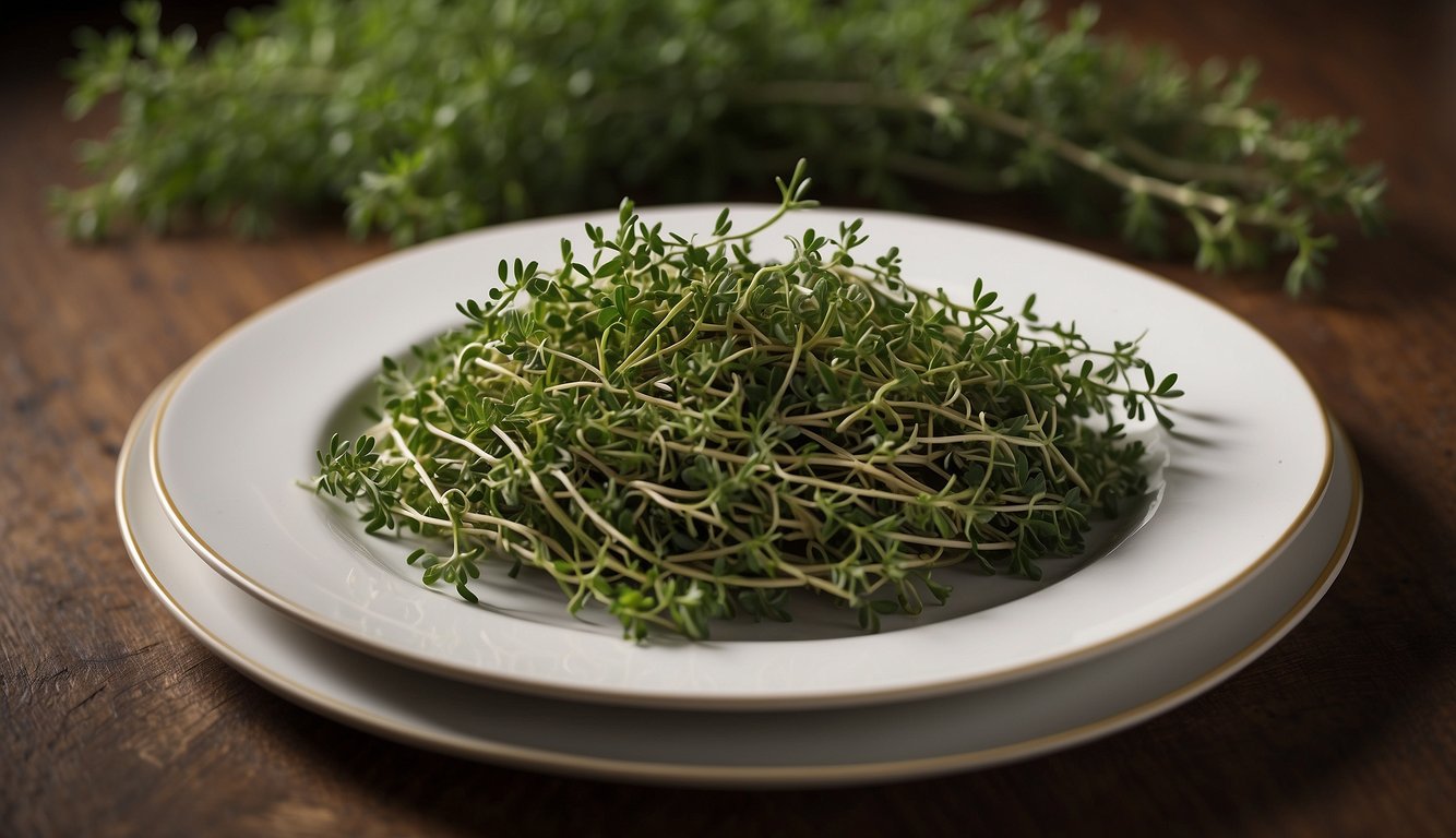 Thyme stems on plate with question mark above