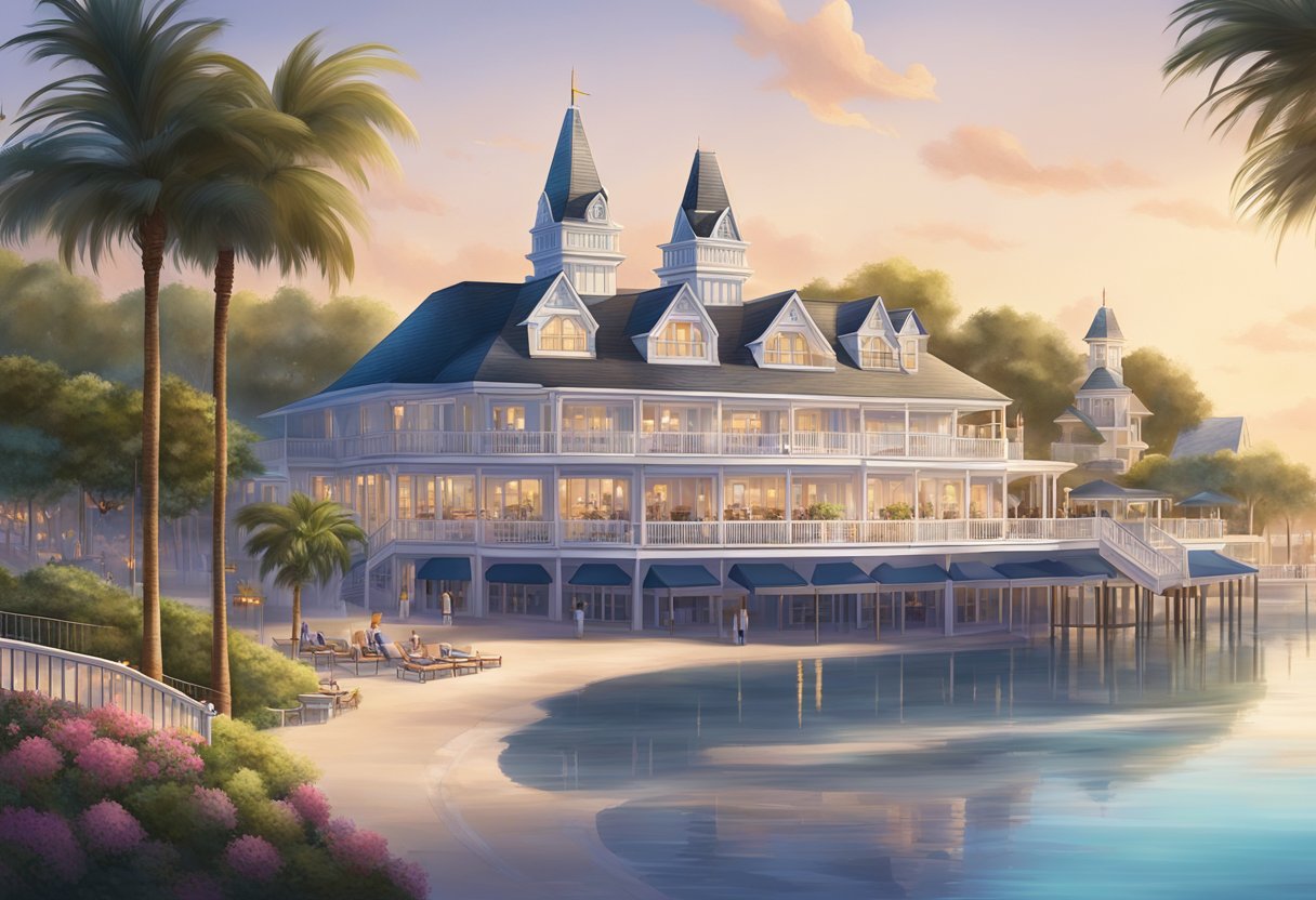 The Disney Yacht Club and Beach Club stand side by side, with elegant architecture and a serene waterfront setting