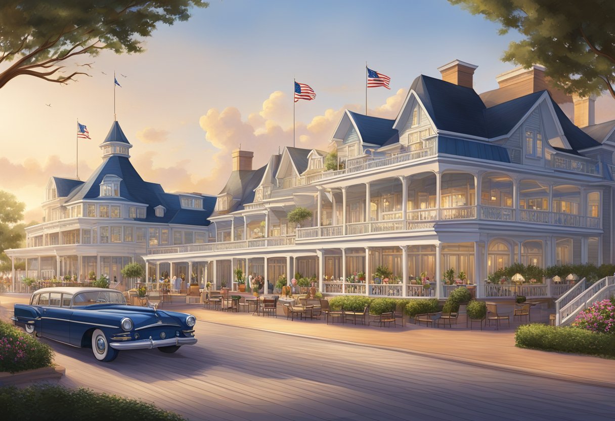 The Disney Yacht Club and Beach Club stand side by side, with their grand facades and pristine landscaping creating a luxurious and inviting atmosphere