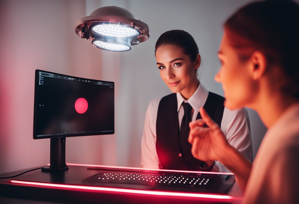 Influencers using red light therapy for skin health. Evidence-based. No humans or body parts