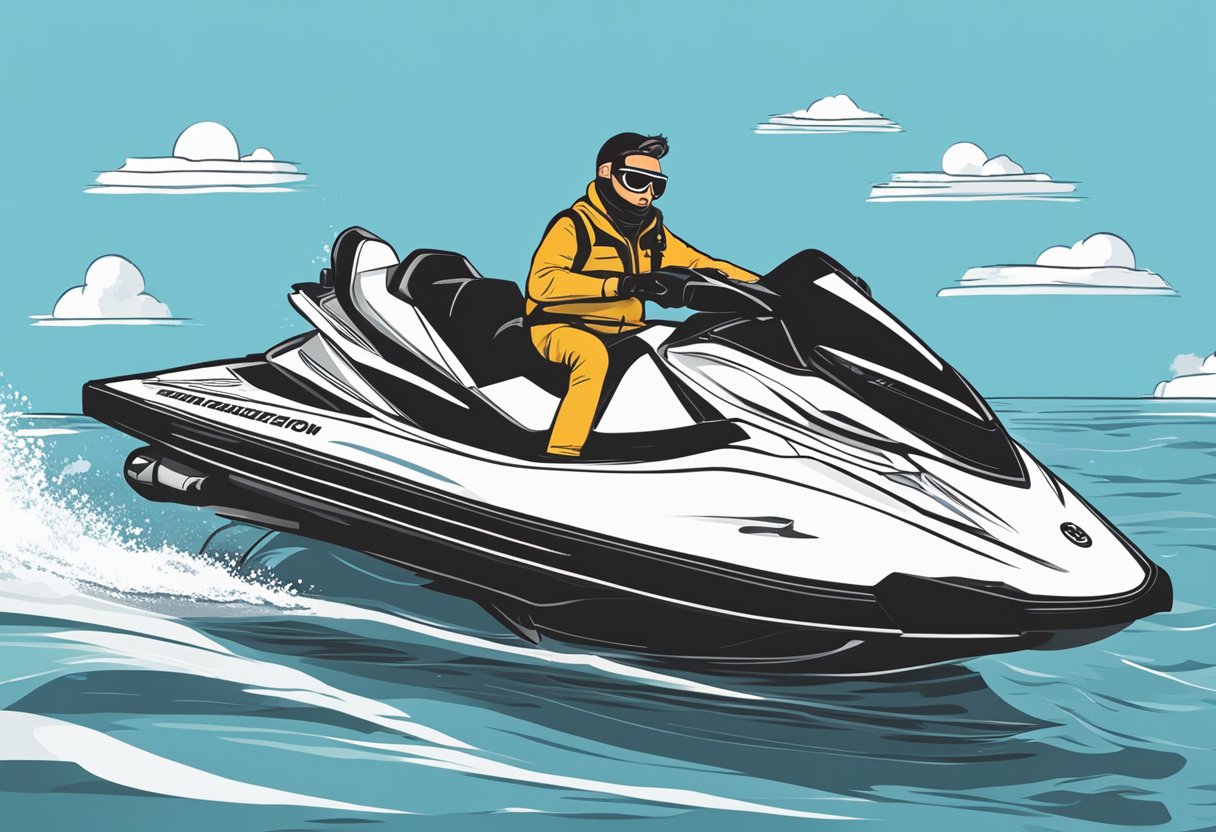 An illustration of a person drinking and operating a boat or jet ski, with a question mark above their head