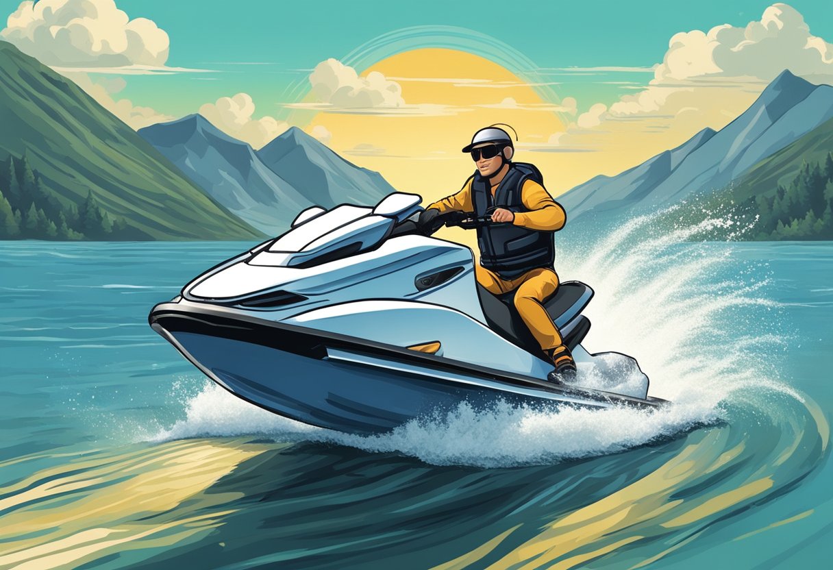 A person driving a boat or jet ski with a drink in hand, depicting the consequences of drinking and operating watercraft in different aquatic environments
