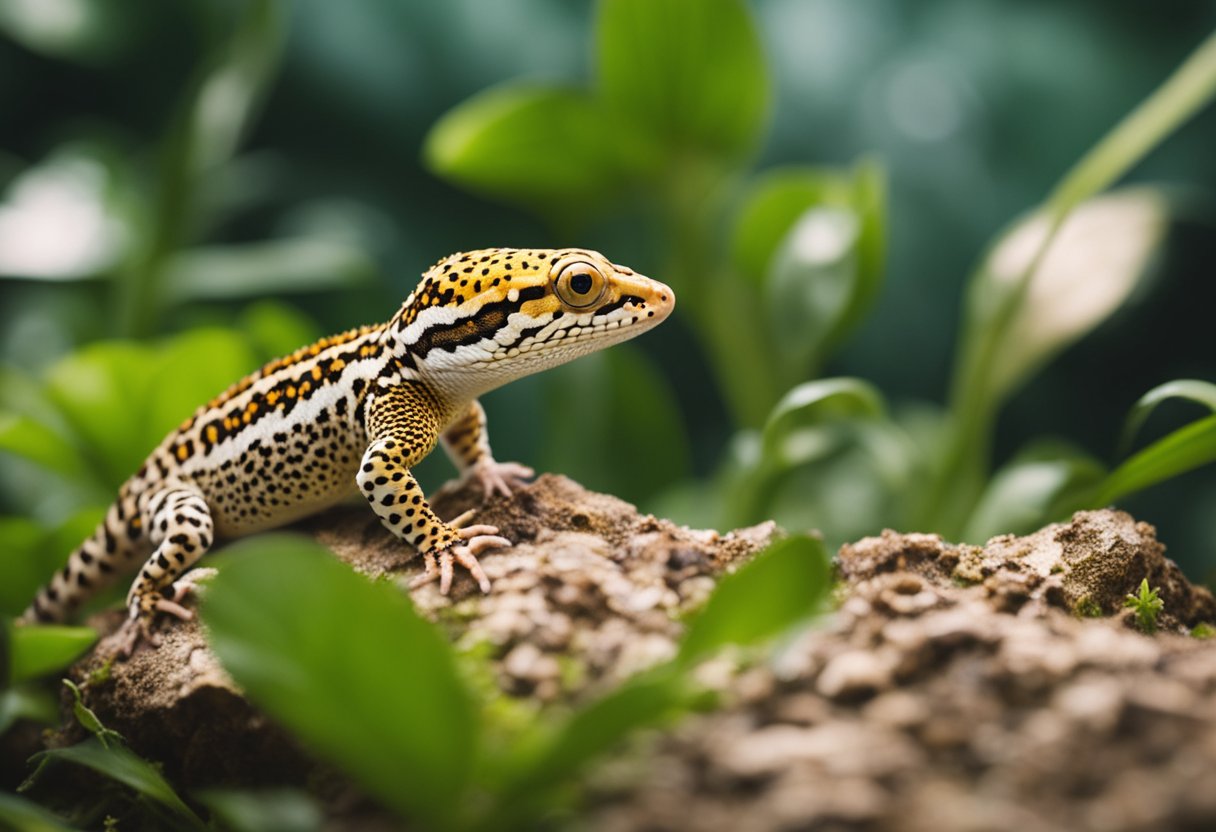 Leopard geckos hunting and consuming insects in their natural habitat