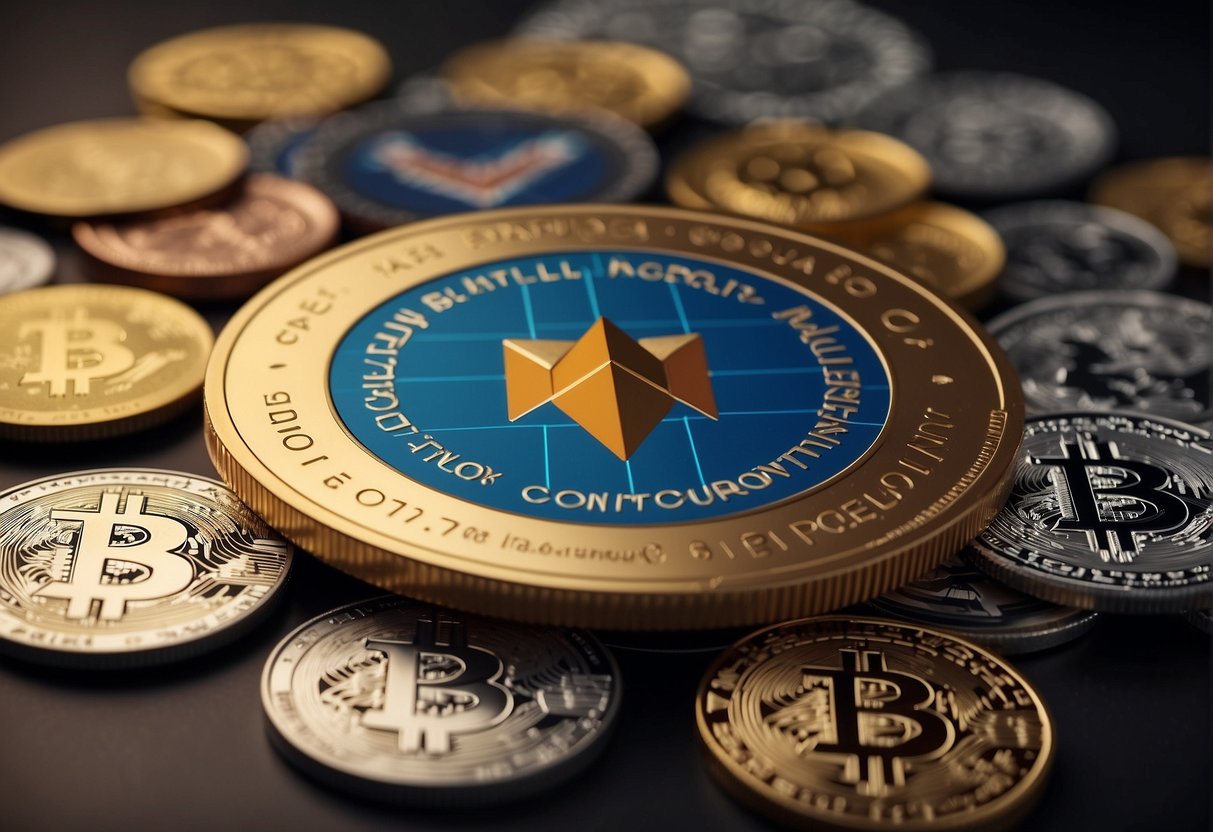 A stack of various altcoins, including Bitcoin, Ethereum, and Ripple, surrounded by financial charts and graphs, symbolizing the diverse options for cryptocurrency investment