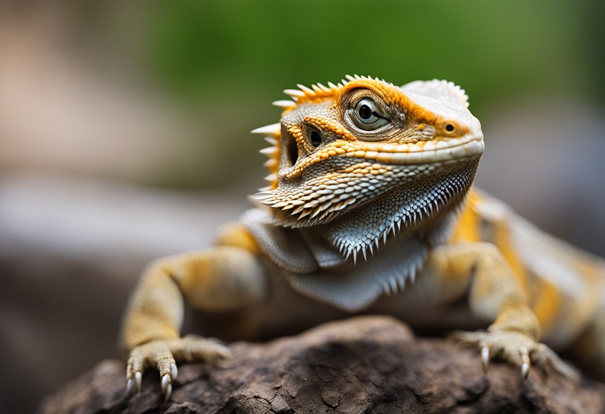 A full-grown bearded dragon measures around 18 to 24 inches in length, with a stout body and a spiky beard under its chin