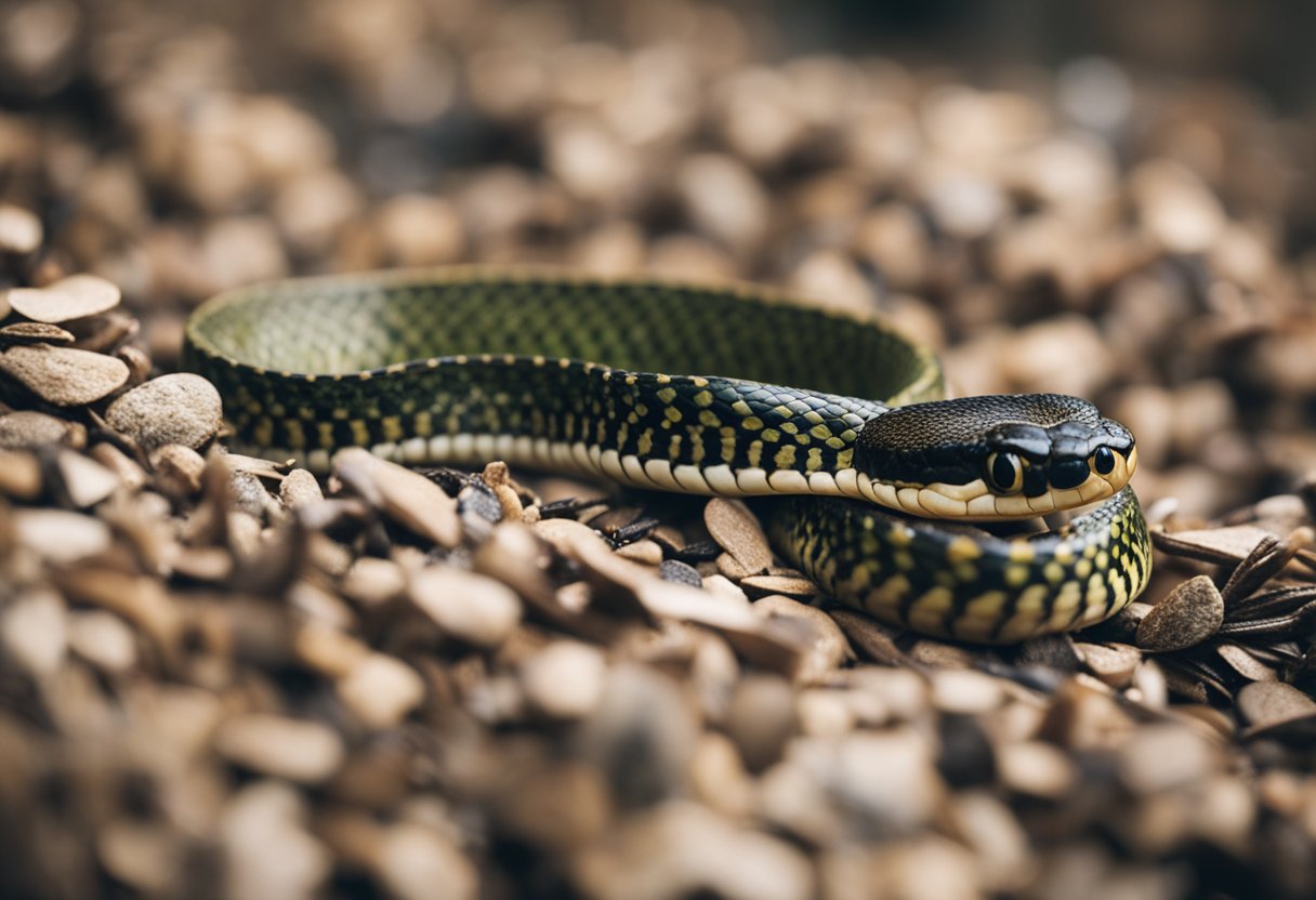A garter snake strikes, venom dripping from its fangs
