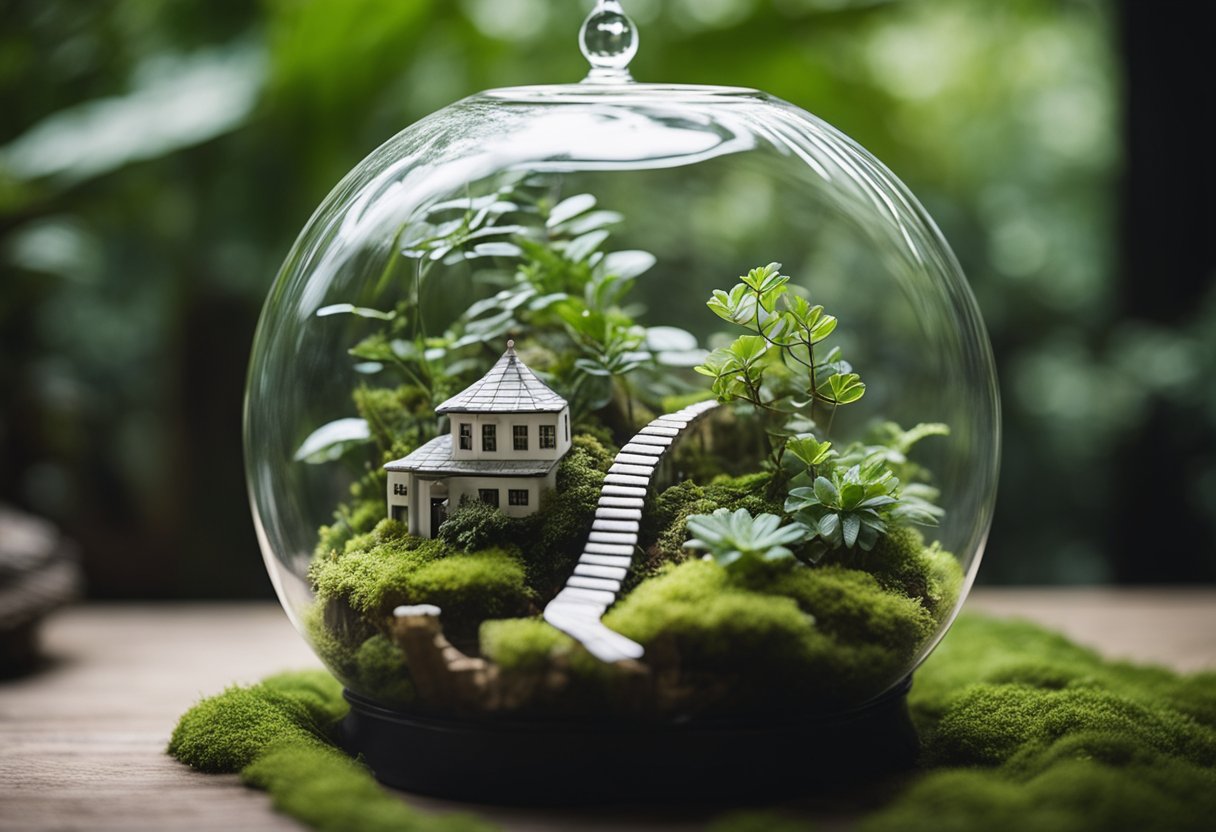 A glass terrarium houses white snakes coiled around branches and slithering through the greenery
