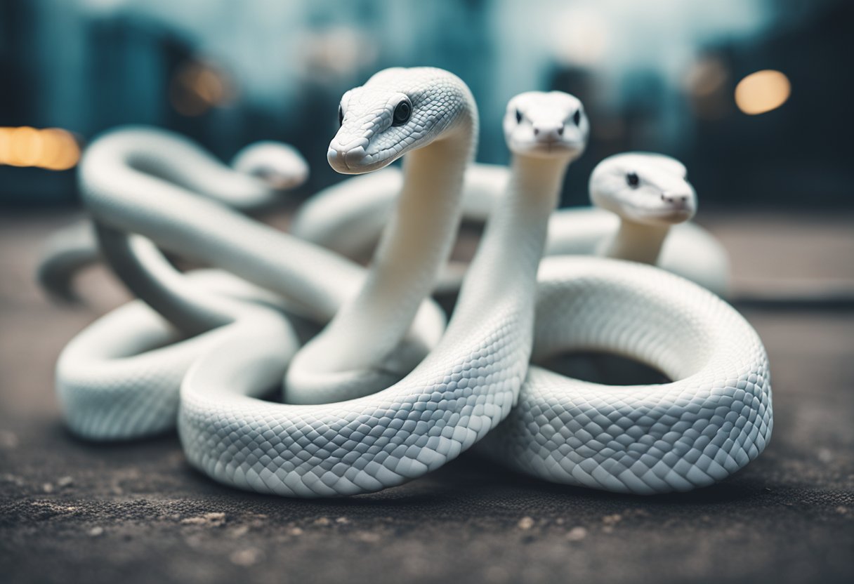 A group of white snakes slithering around a sign that reads "Frequently Asked Questions" in a clean, modern font