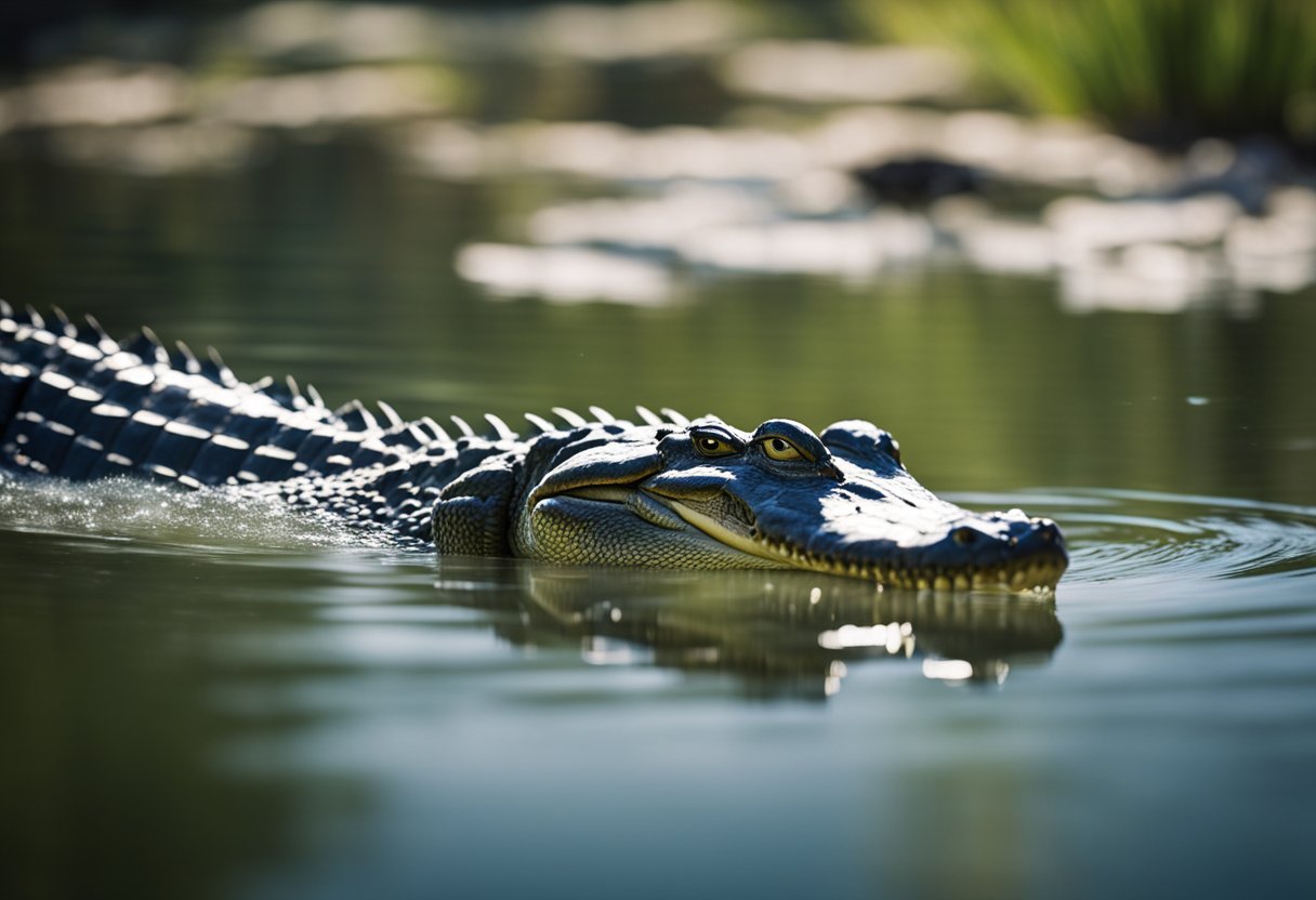 Alligators swiftly glide through the water, their powerful tails propelling them forward with impressive speed