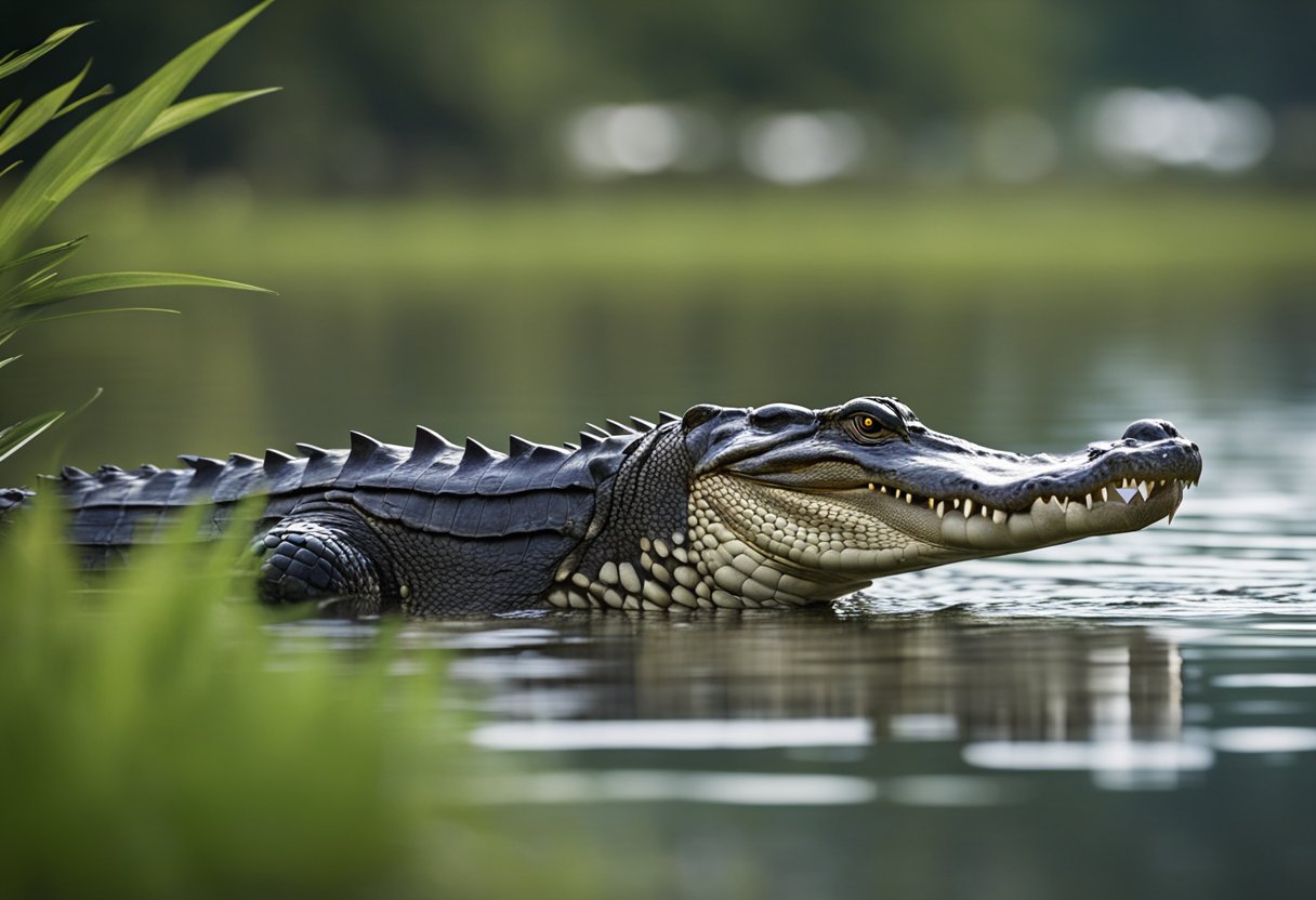 The alligator swiftly lunges at its prey, using its powerful legs to sprint and its sharp teeth to snap
