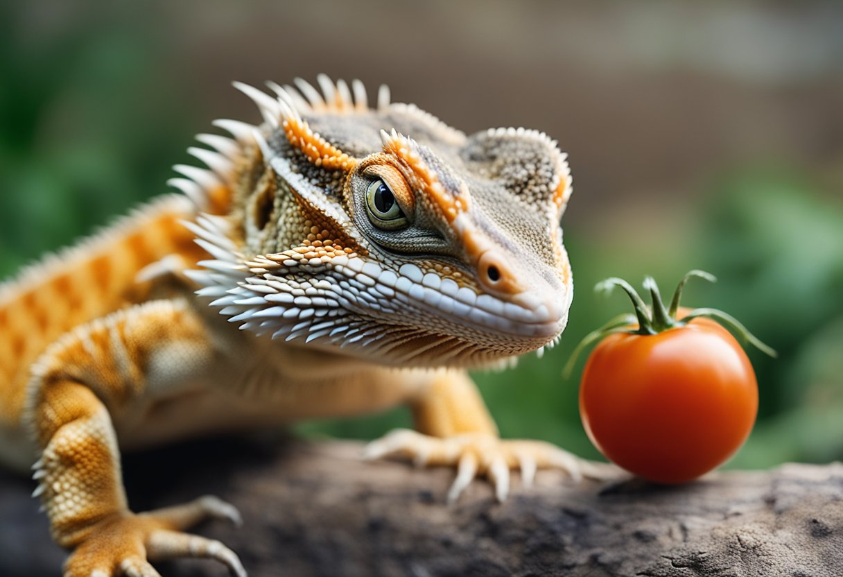 A bearded dragon with a tomato in its mouth, surrounded by question marks and the words "Frequently Asked Questions."