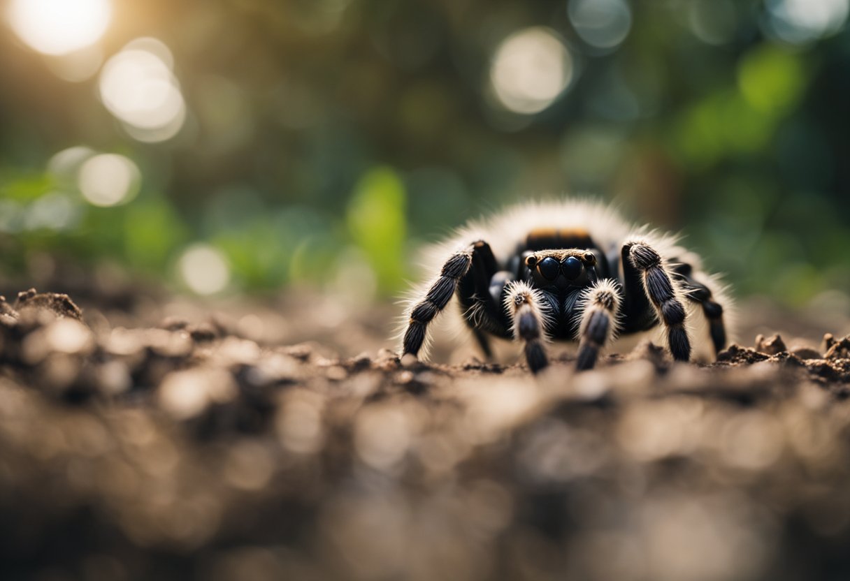A tarantula looms menacingly, fangs bared, ready to strike