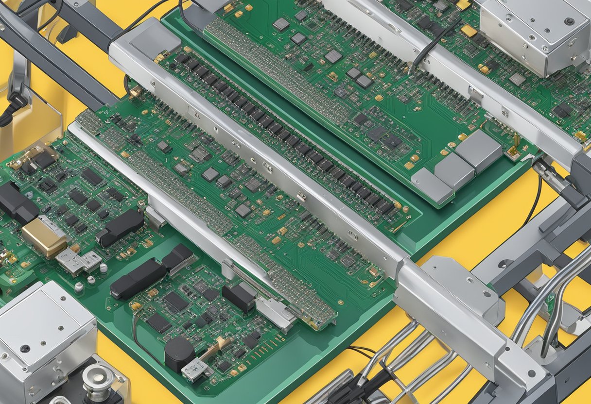 A PCB assembly fixture holds circuit boards in place for soldering