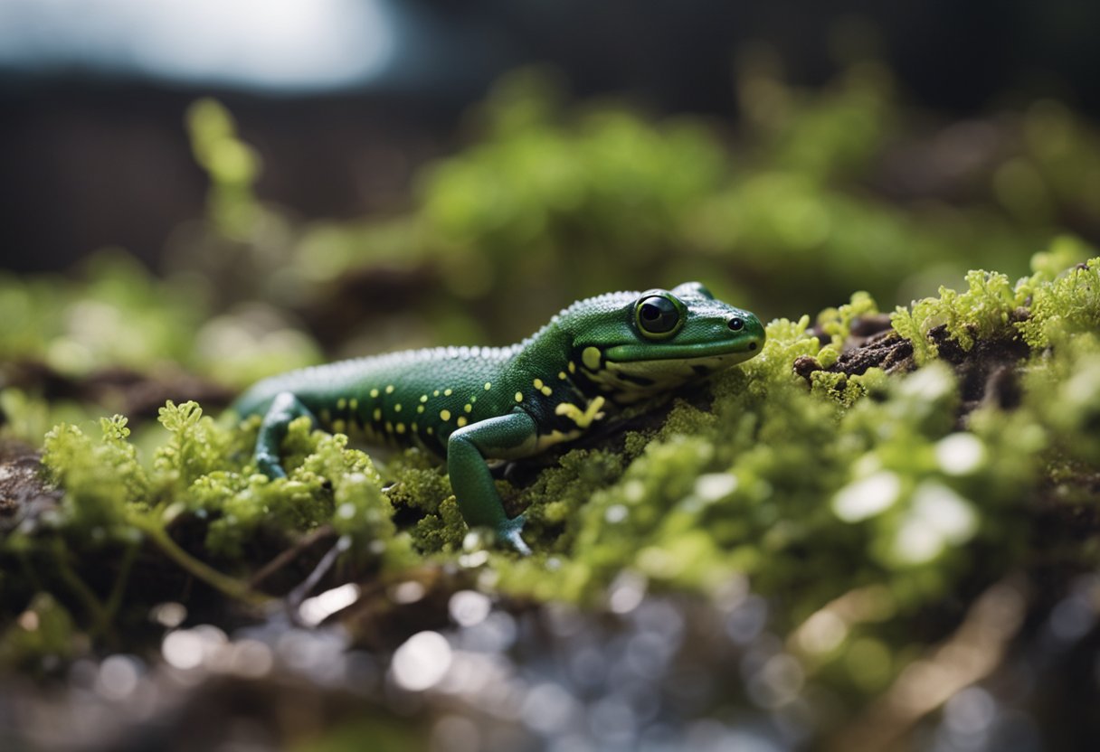 Salamanders surrounded by toxic waste, wilting and dying