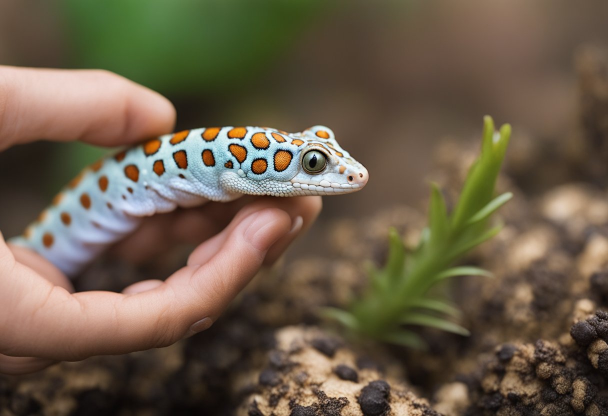 A tokay gecko bites a conservationist's hand, causing pain and swelling