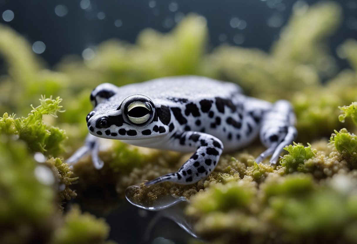 African dwarf frogs eat small live or frozen foods. They should be fed every day, with enough food to last 5 minutes