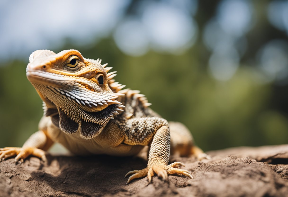 A bearded dragon is held securely with gentle pressure to avoid bites