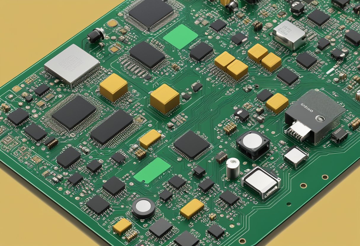 An array of electronic components arranged on a PCB, with visible HSN codes for each item