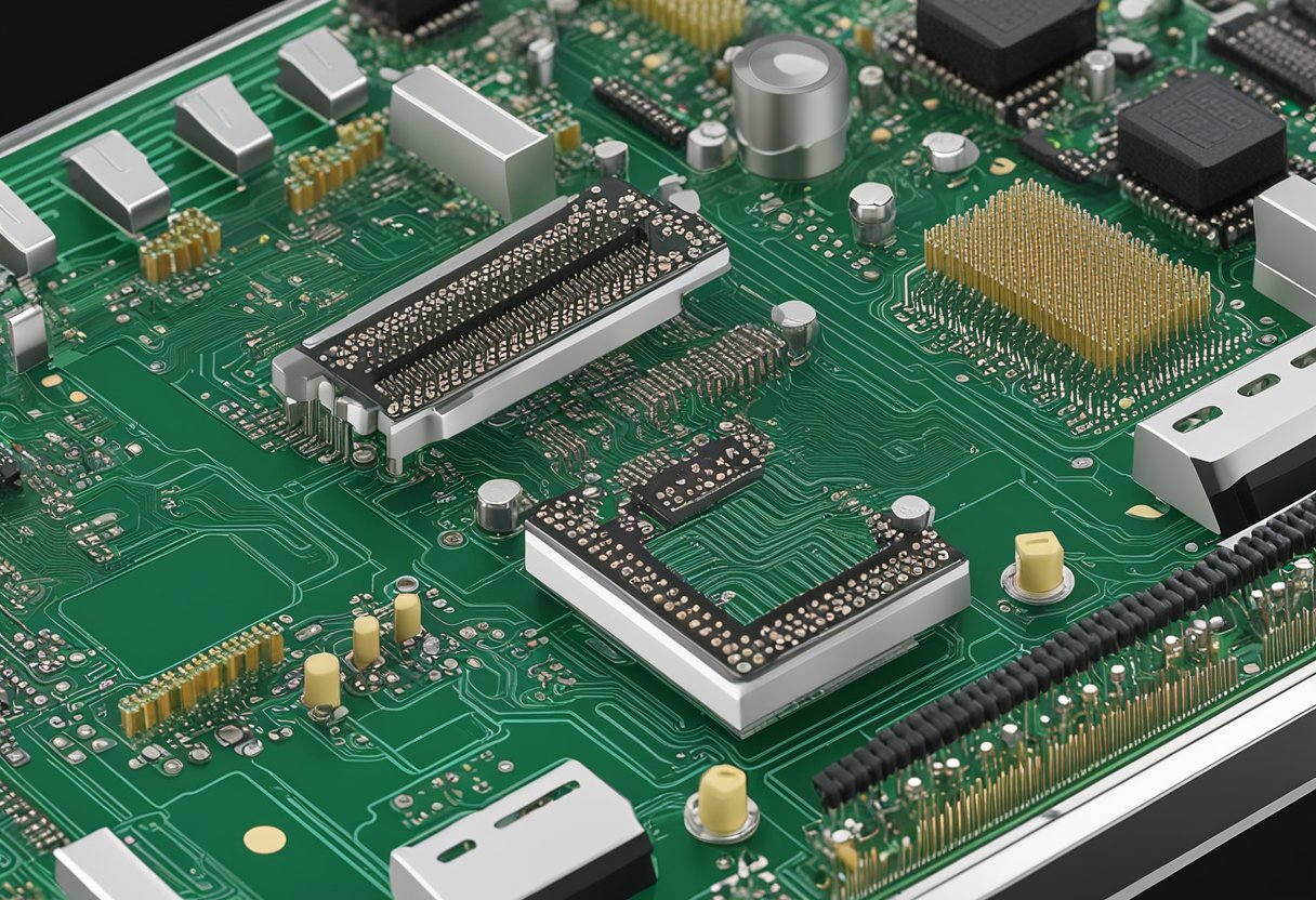 An array of BGA components being mounted onto a printed circuit board with precision soldering equipment