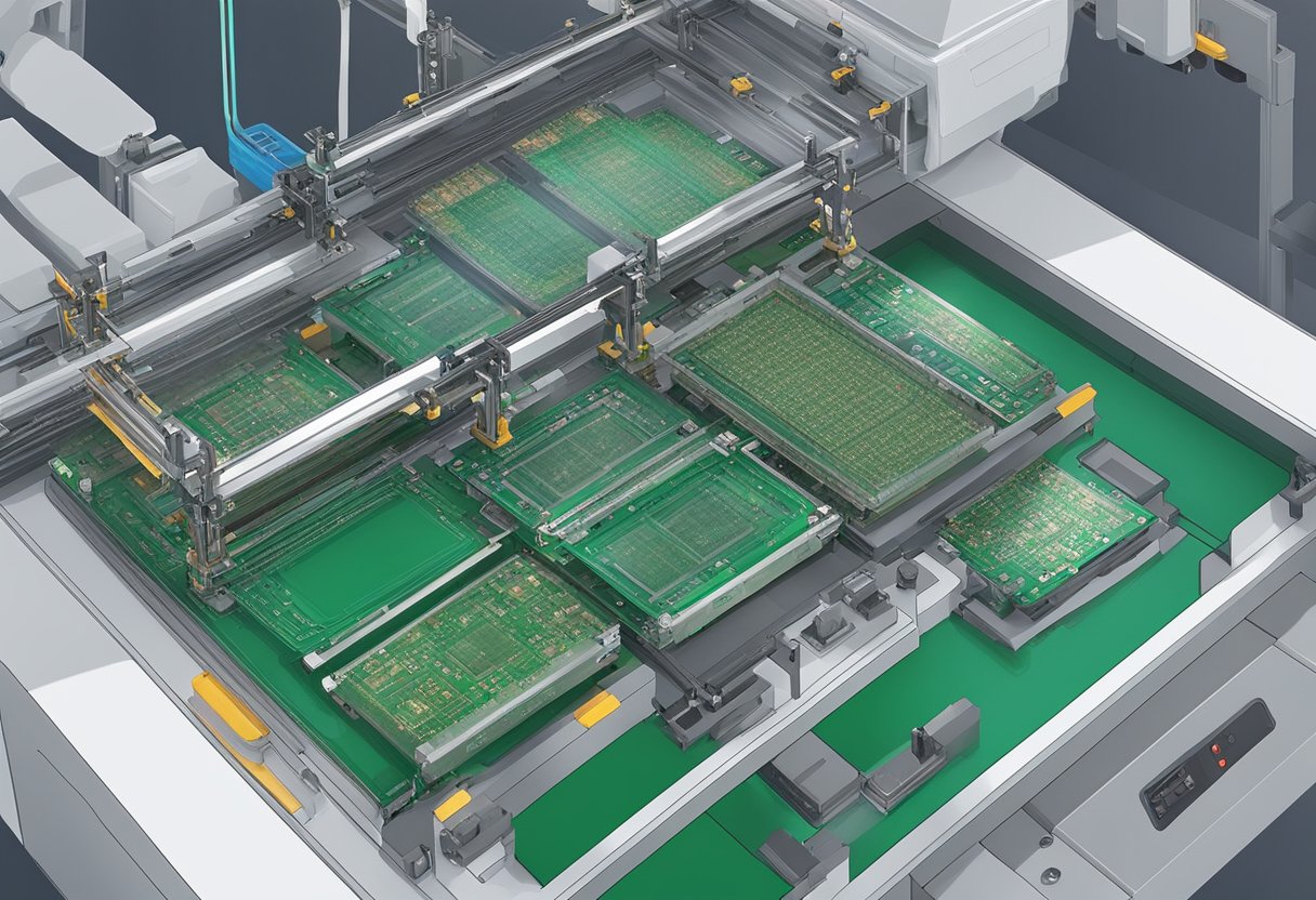 Solder paste is applied to BGA pads. Components are placed using pick and place machine. PCB goes through reflow oven