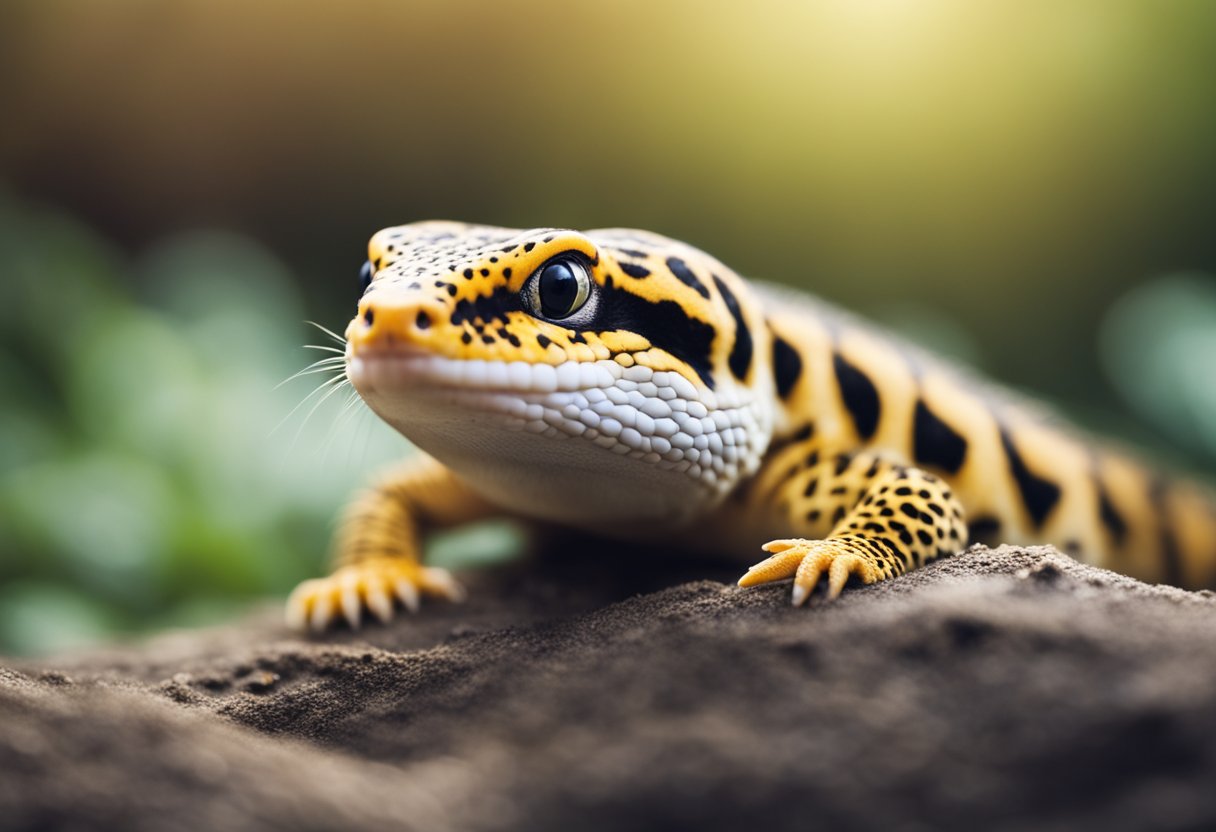 A leopard gecko with its mouth closed, displaying non-aggressive body language