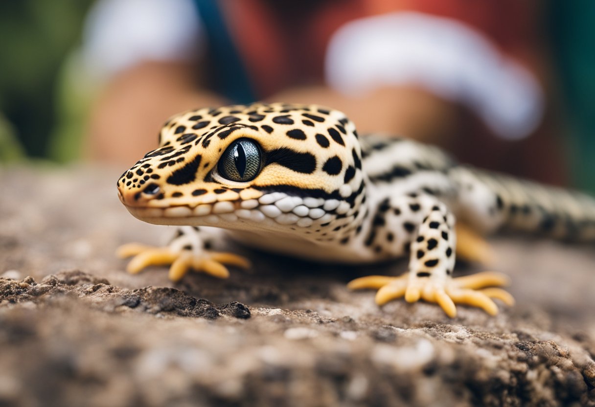 A leopard gecko is shown receiving first aid after a bite