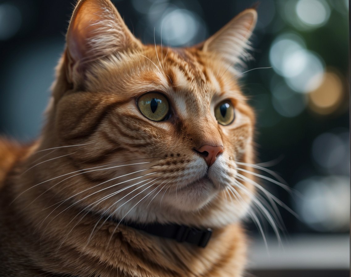 A sleek, alert cat with long, well-groomed whiskers sits confidently, displaying good health and vitality