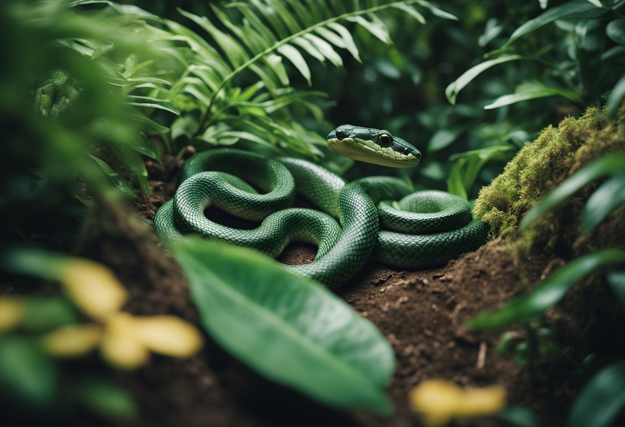 Hawaii snakes being protected in a lush forest, surrounded by native plants and wildlife