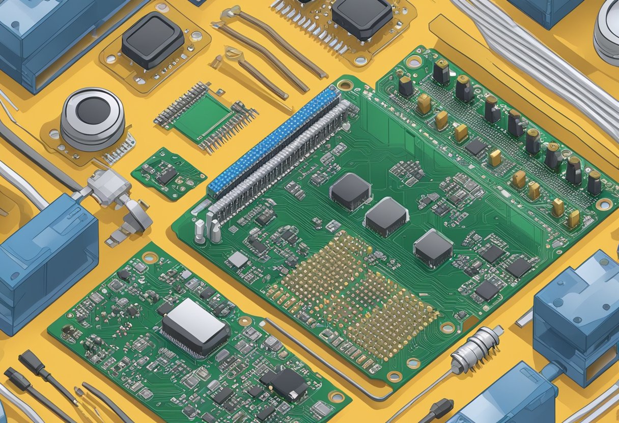 Components being placed on a PCB, then soldered for assembly