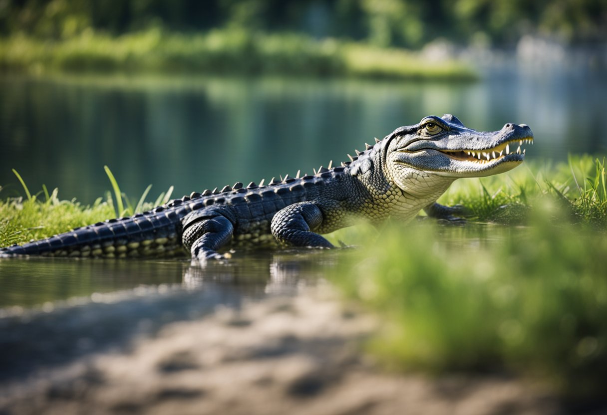 An alligator of varying sizes running at different speeds