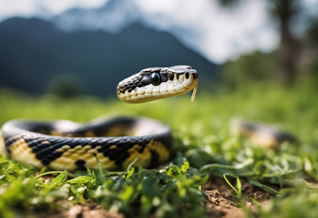 A snake slithers through various life stages, consuming prey at different intervals