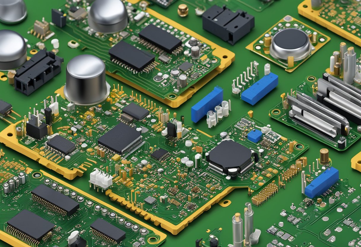 A close-up view of a DC controller PCB assembly, with various electronic components and circuitry arranged on the board