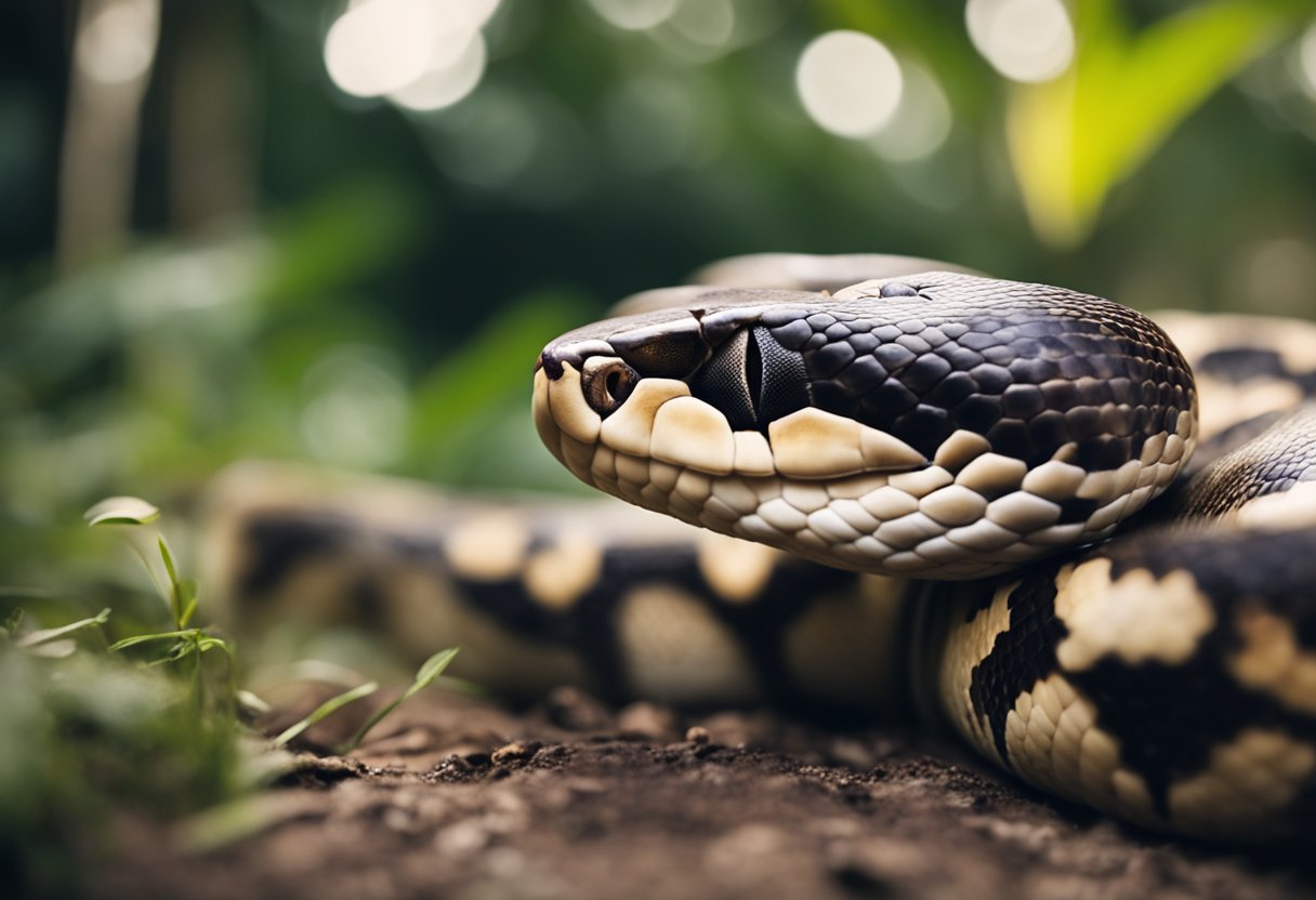 A ball python with signs of scale rot and mouth rot on its face