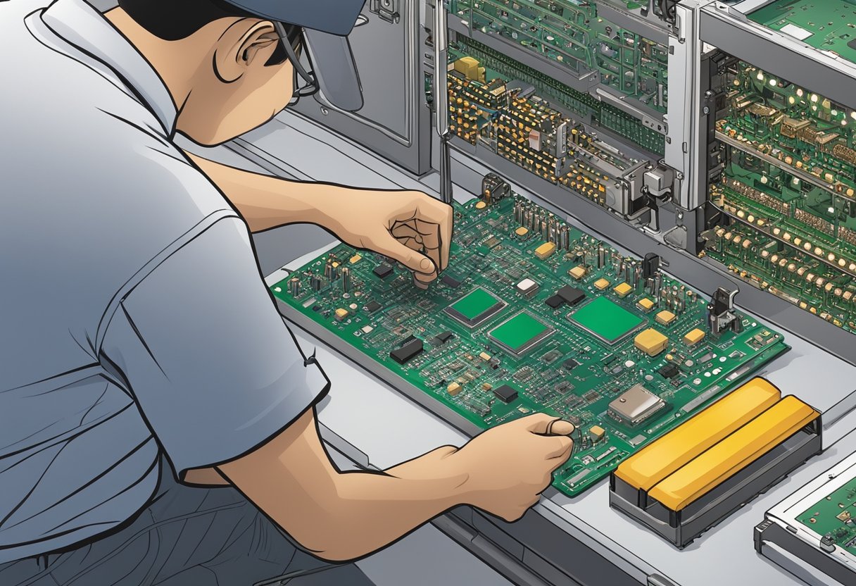 A technician carefully places electronic components onto a printed circuit board at a Vancouver assembly facility