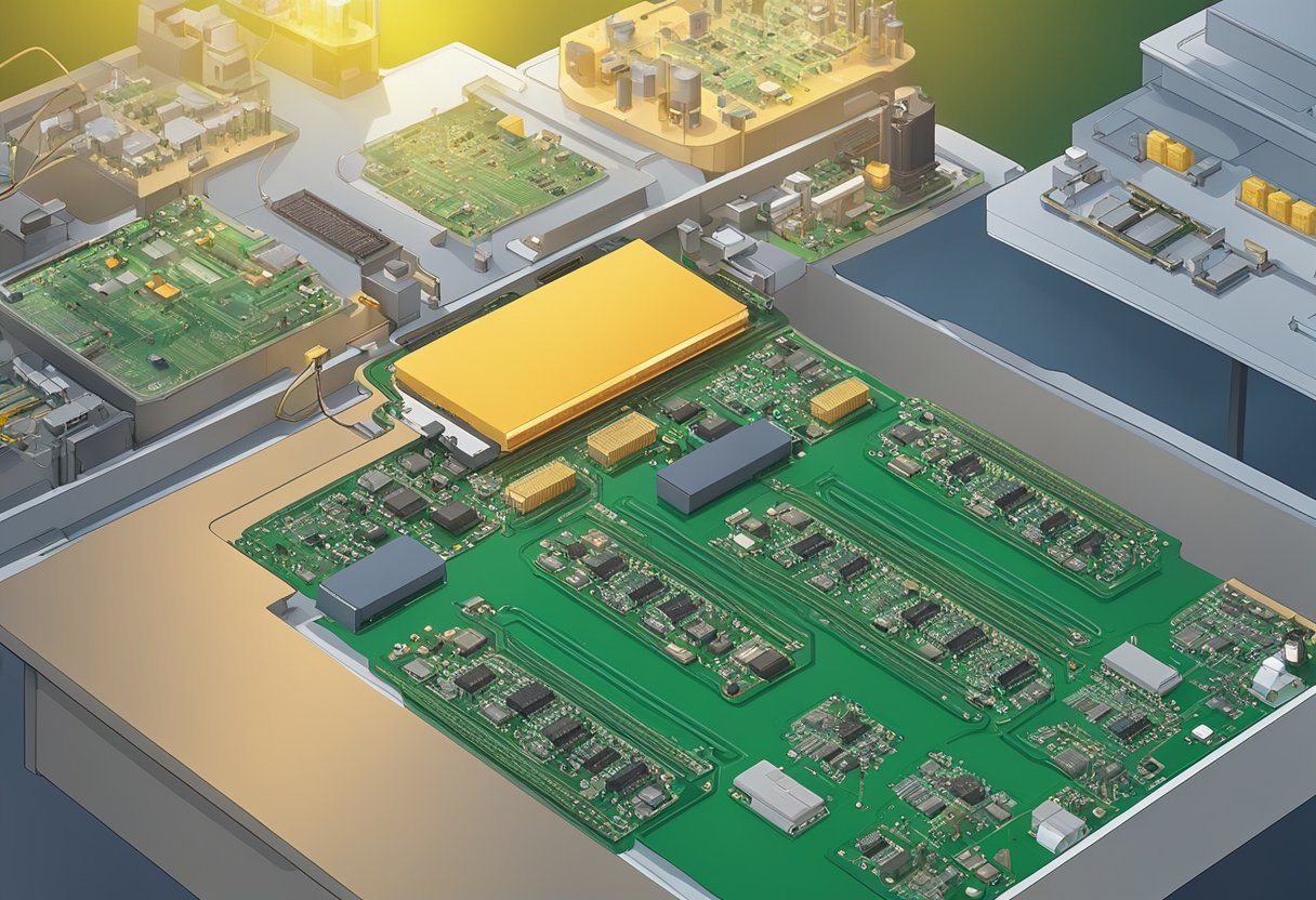 PCB components being soldered onto a circuit board in a Taiwanese assembly plant