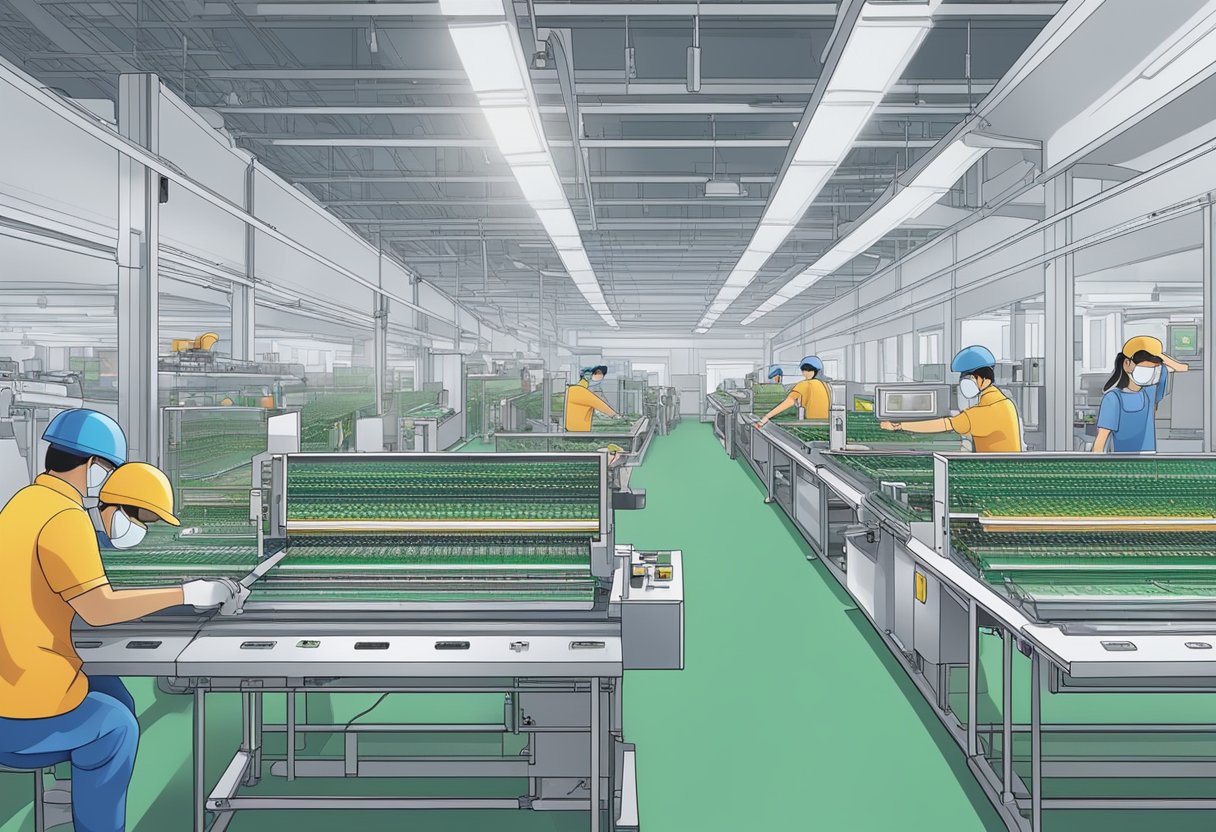 PCB components being assembled on a production line in a Taiwanese factory