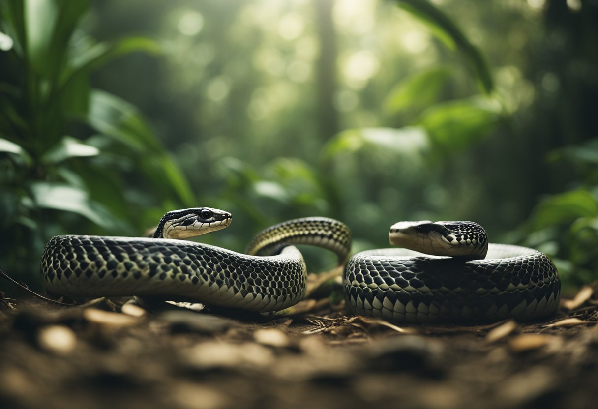 Animals hunt and consume cobras in a jungle setting