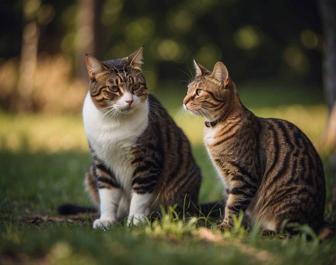 A neutered male cat attempting to mate with a female cat, while the female shows signs of being in heat