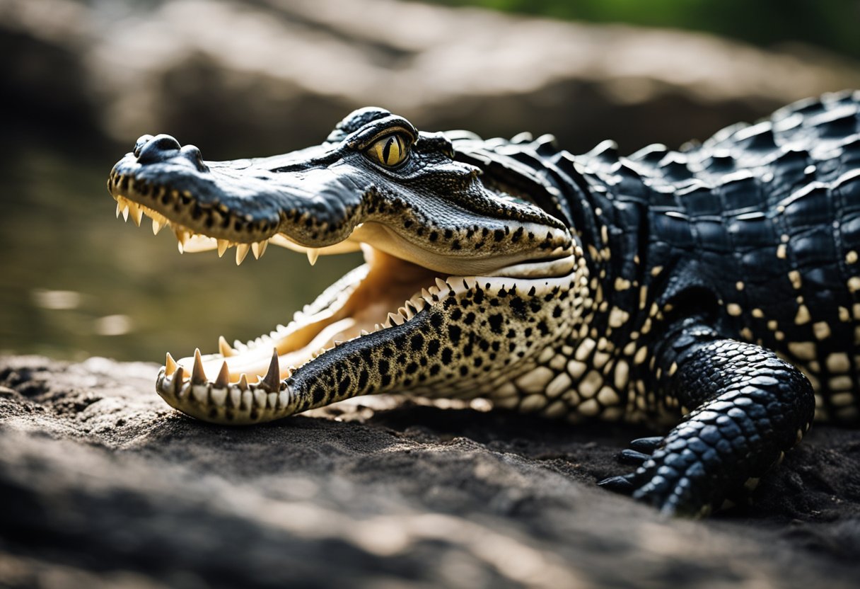 An alligator's powerful jaws snap shut on its prey, showcasing its dangerous physiology