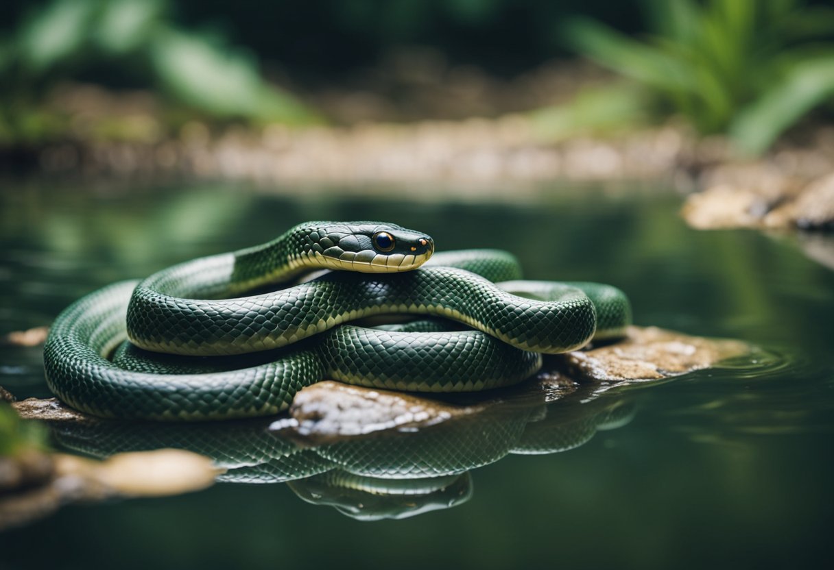 A group of terrestrial snakes slithering through water, showcasing their ability to swim