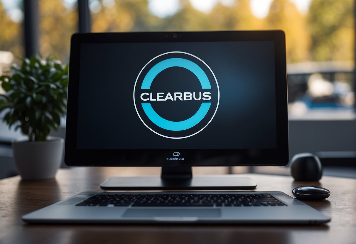 A computer screen displays the CLEARBUS logo with a digital signature below. A checkmark symbolizes trust and security
