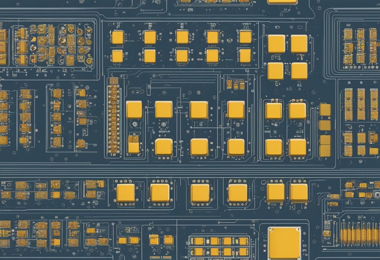 Components arranged on a PCB with clear labeling and proper spacing for assembly. Solder paste applied with precision. Reflow oven heating the board