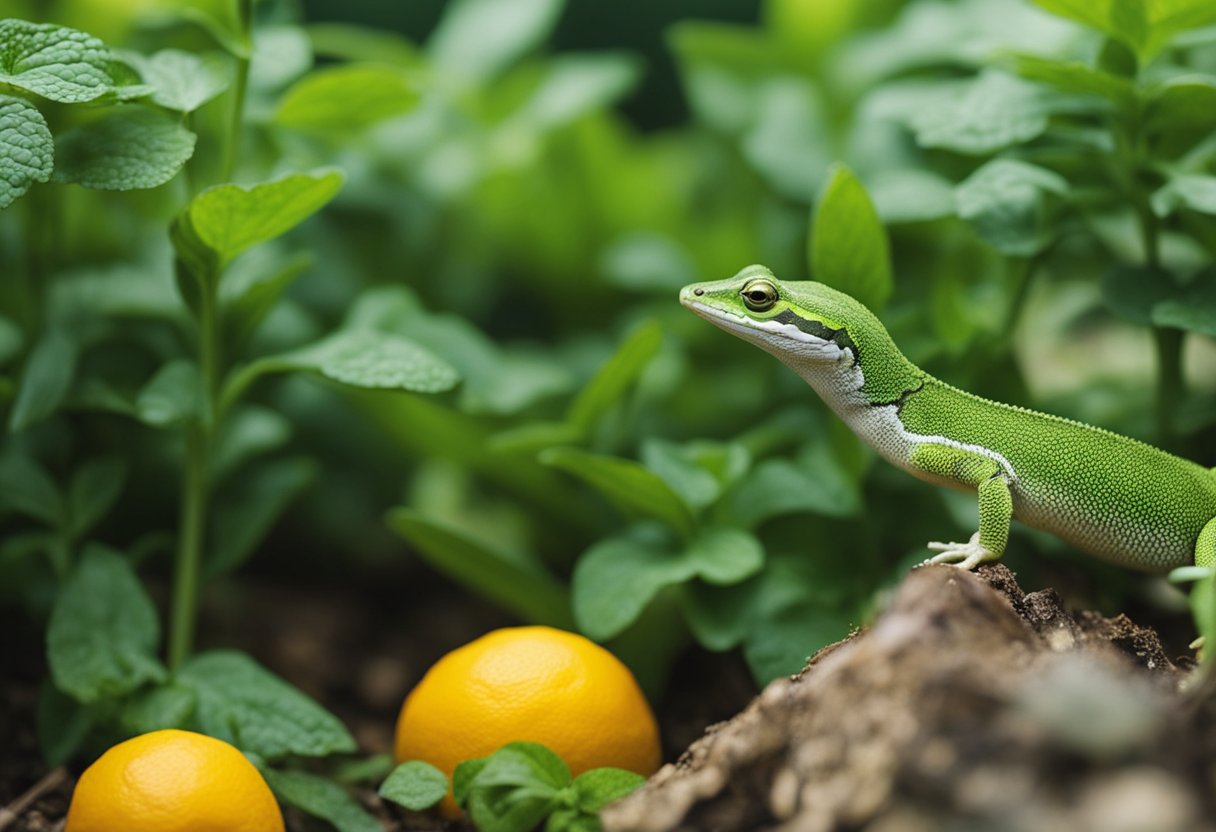 Geckos avoiding mint, garlic, and citrus plants in a garden