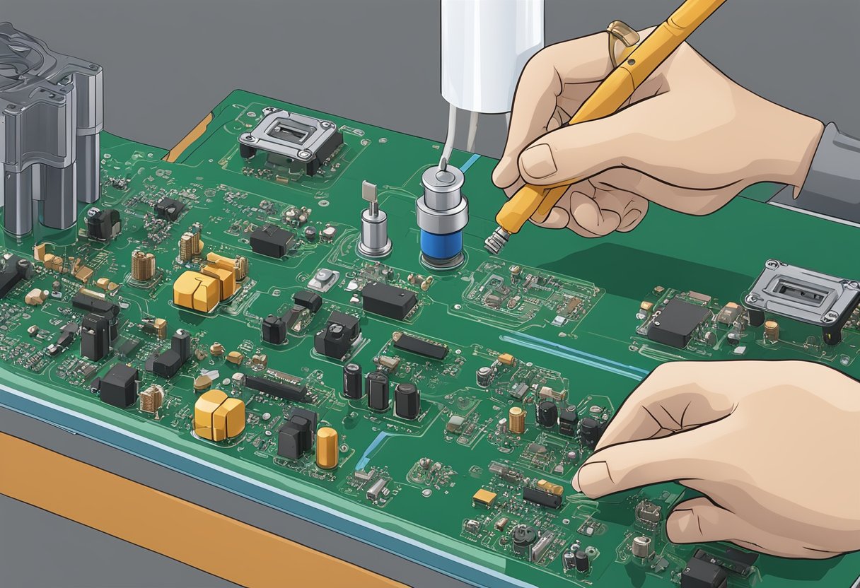 Components being soldered onto PCB for water heater assembly