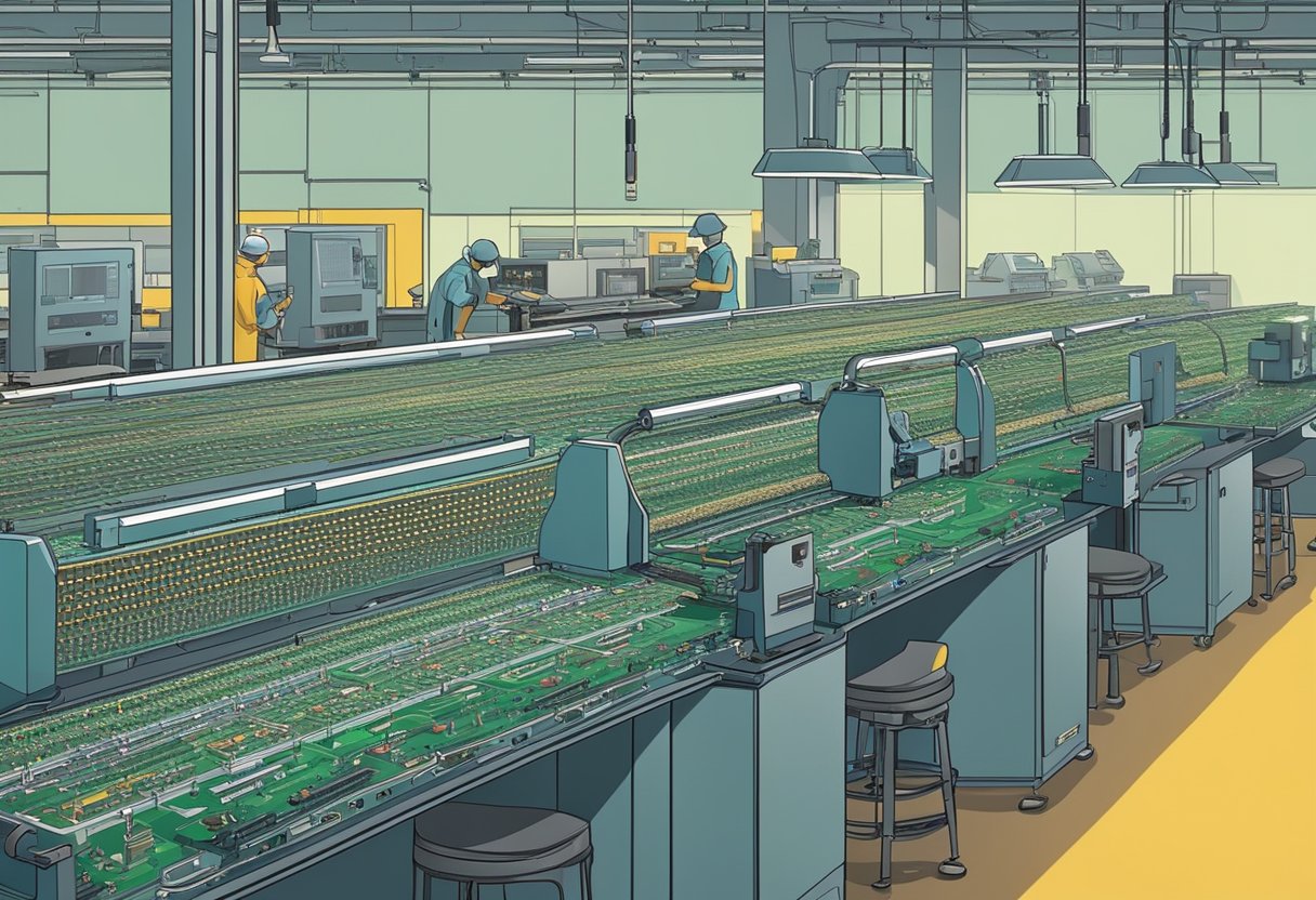 Circuit boards being assembled by machinery in a Shenzhen factory