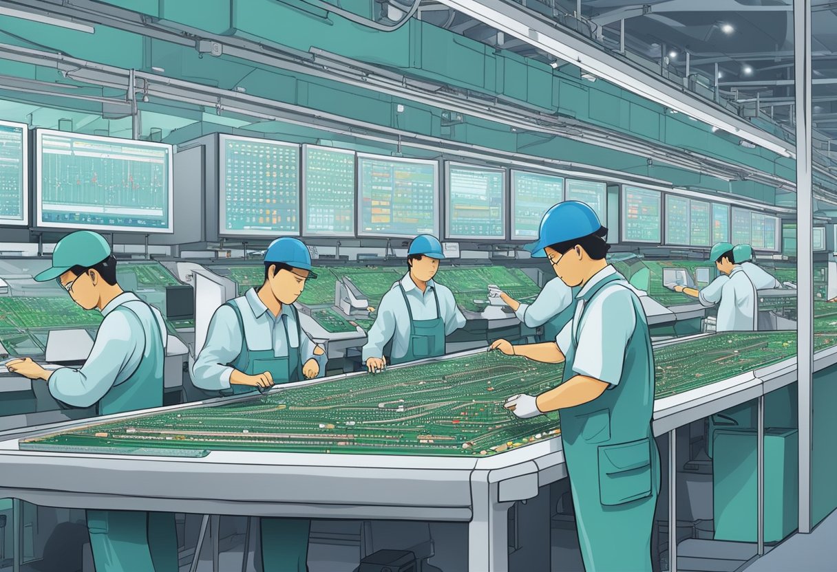 The bustling Shenzhen PCB assembly line hums with activity as machines and workers efficiently solder, inspect, and test circuit boards