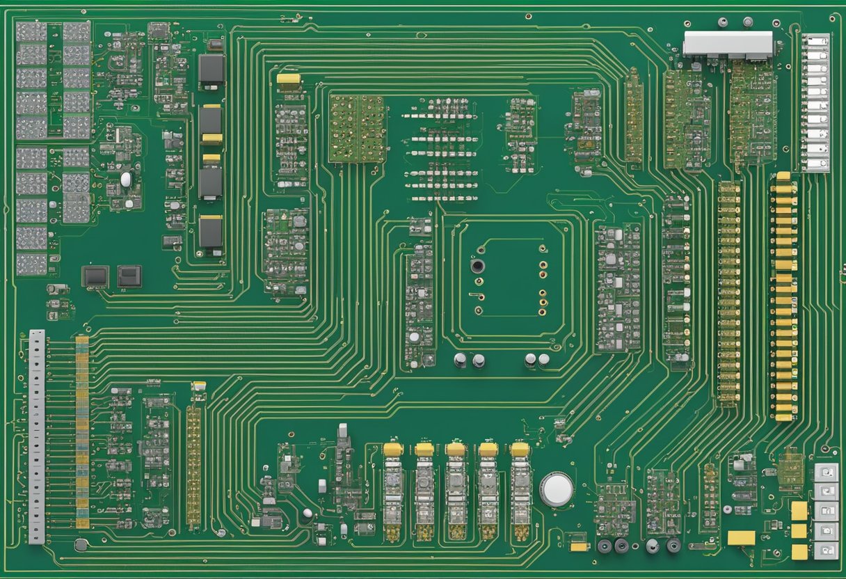 Circuit board layout with components and traces, ready for printing and assembly
