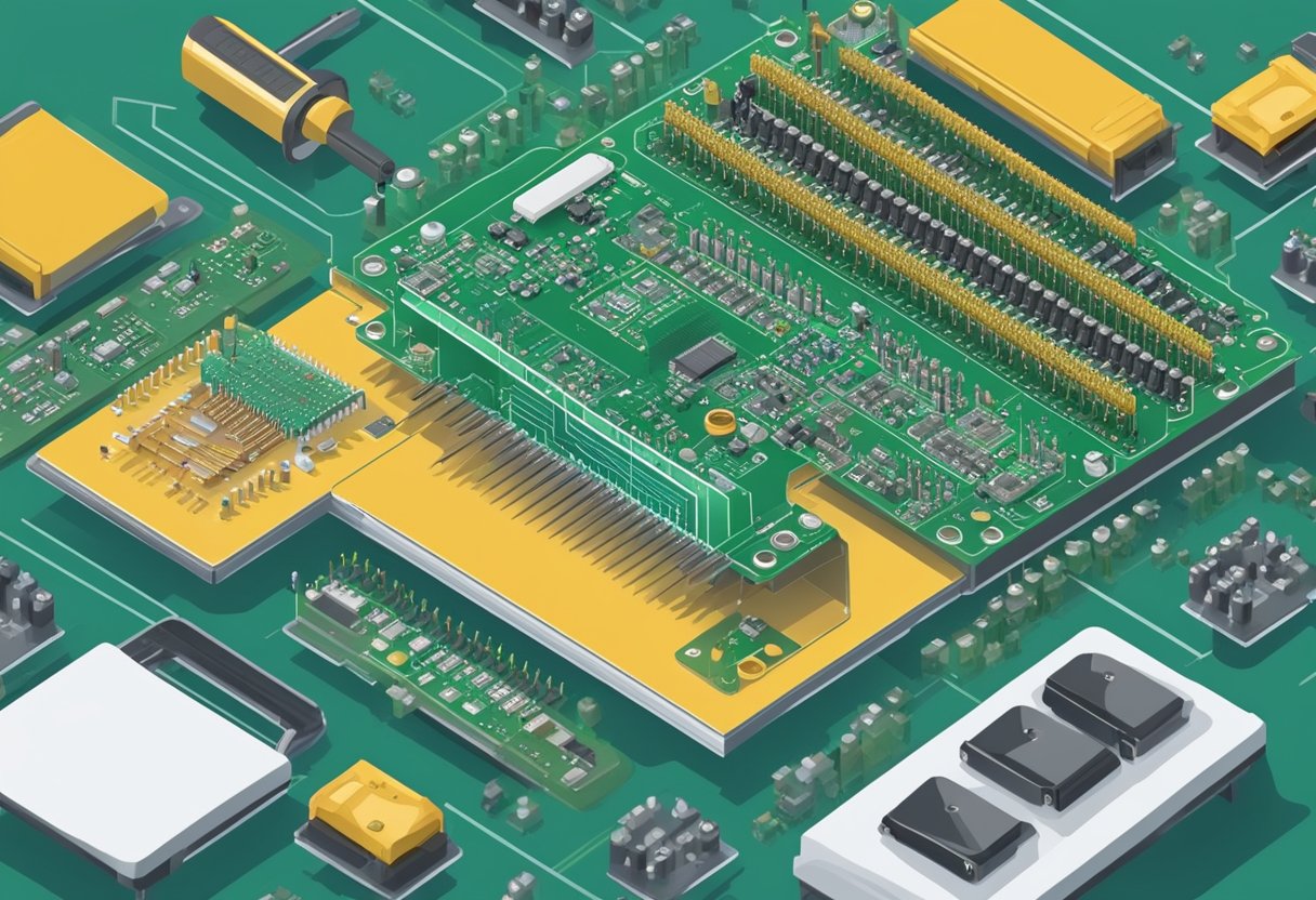 PCB assembly equipment aligns and solders components on a through-hole board