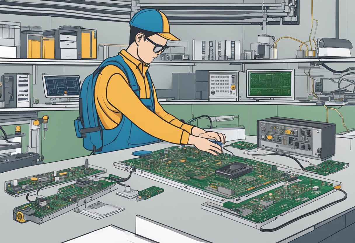 A technician designs and lays out a PCB, then assembles it