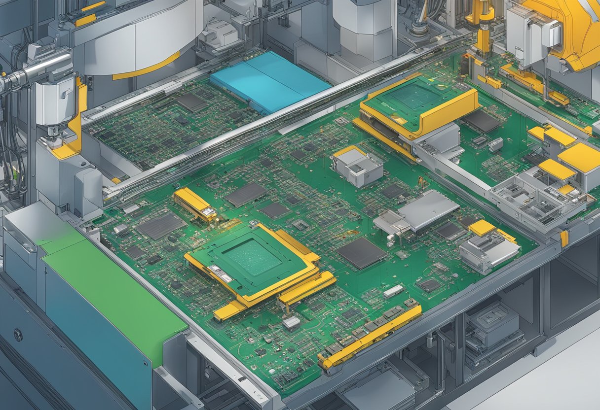 An AOI system inspects PCB assembly for defects using cameras and sensors